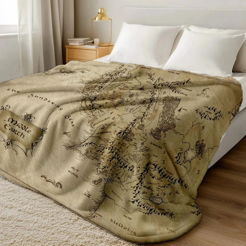 130Cm×150Cm Middle Earth Map L-Lords of the R-Rings Fuzzy Blankets Movie Funny Throw Blankets for Home Hotel Sofa Bedspread