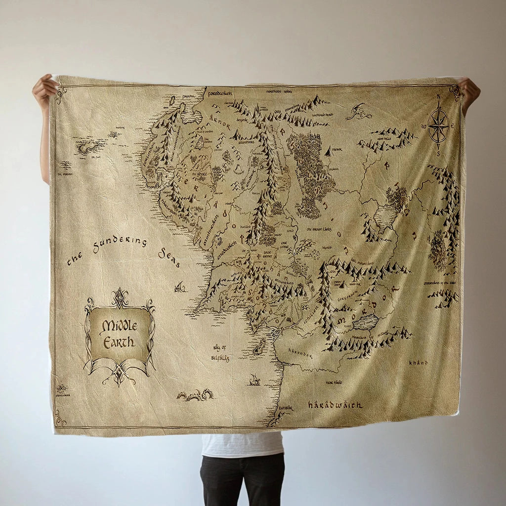 130Cm×150Cm Middle Earth Map L-Lords of the R-Rings Fuzzy Blankets Movie Funny Throw Blankets for Home Hotel Sofa Bedspread
