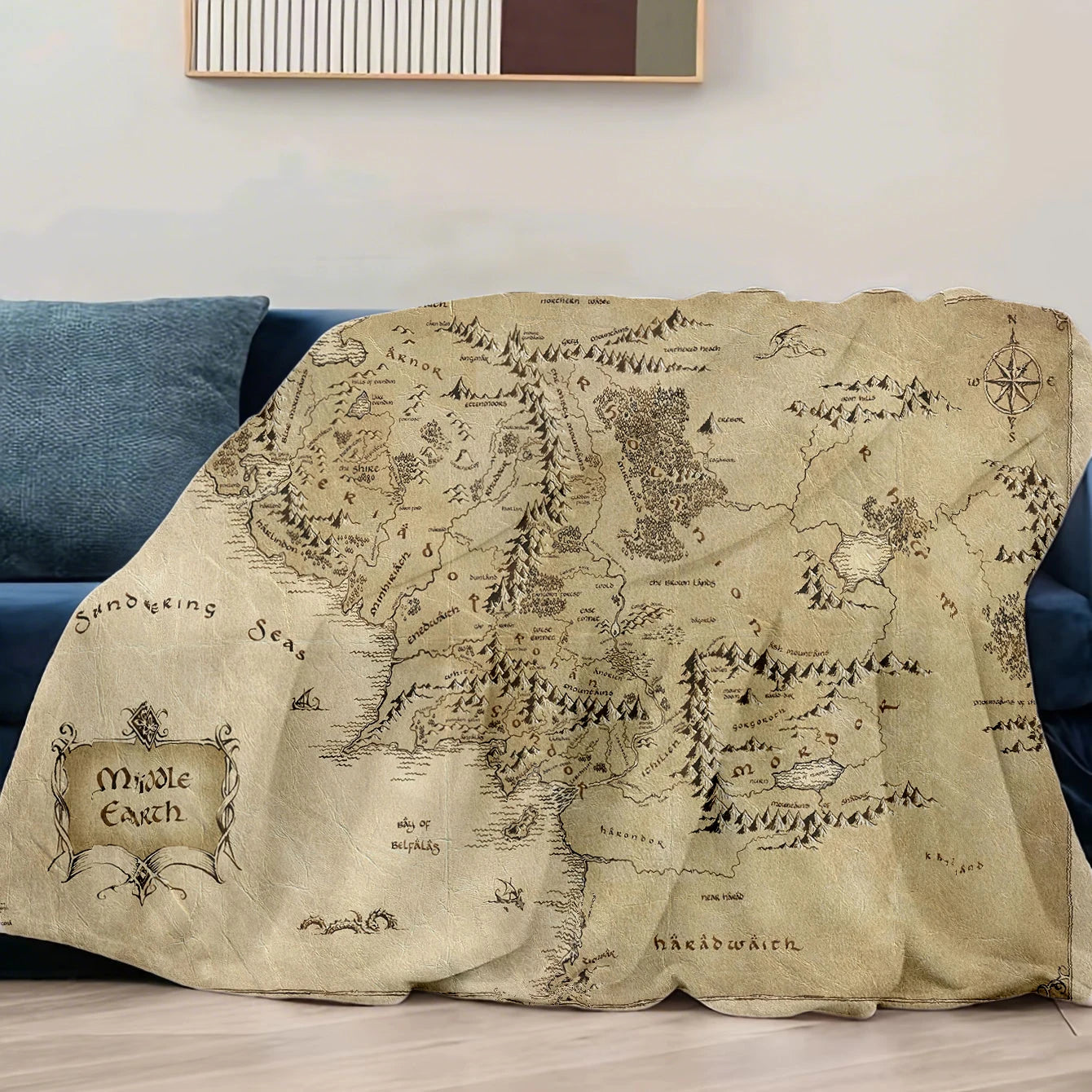 130Cm×150Cm Middle Earth Map L-Lords of the R-Rings Fuzzy Blankets Movie Funny Throw Blankets for Home Hotel Sofa Bedspread