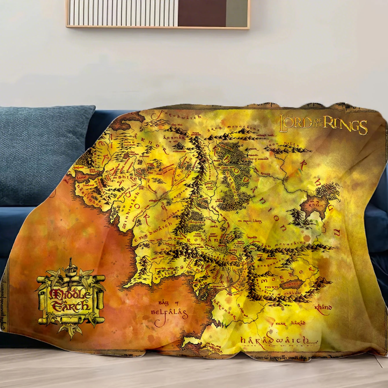 130Cm×150Cm Middle Earth Map L-Lords of the R-Rings Fuzzy Blankets Movie Funny Throw Blankets for Home Hotel Sofa Bedspread